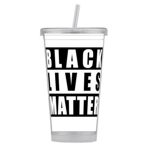 Tumbler personalized with "Black Lives Matter" black on white design