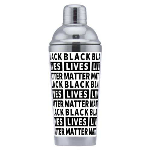 Personalized coctail shaker personalized with "Black Lives Matter" black on white tiled design
