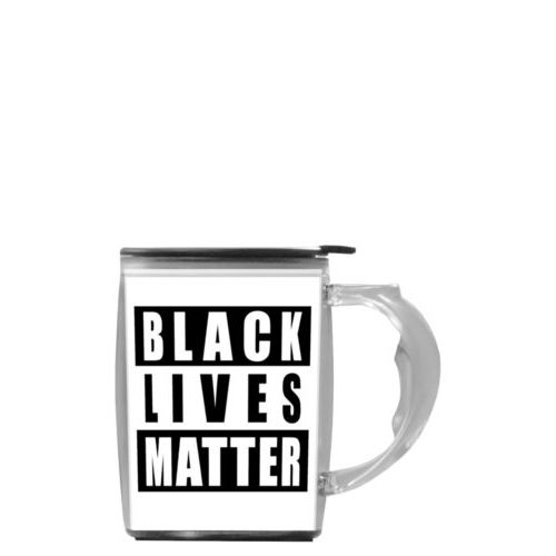 Custom mug with handle personalized with "Black Lives Matter" black on white design