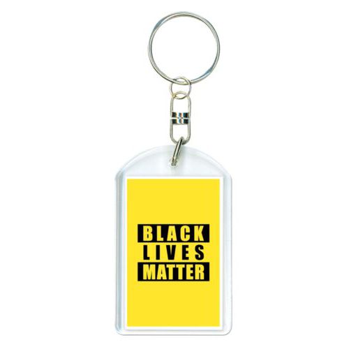 Personalized keychain personalized with "Black Lives Matter" black on yellow design