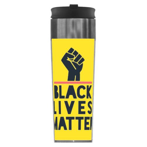 Mug personalized with "Black Lives Matter" and fist black on yellow design