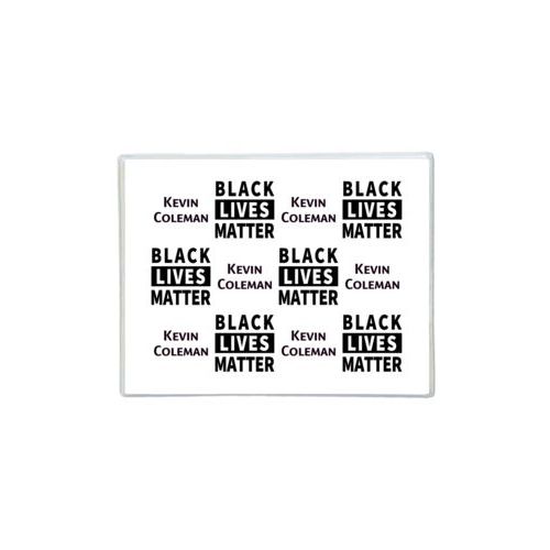 Note cards personalized with "Black Lives Matter" and a name black on white tiled design