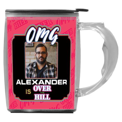 Personalized with "OMG - Is over the hill" and a photo and a name