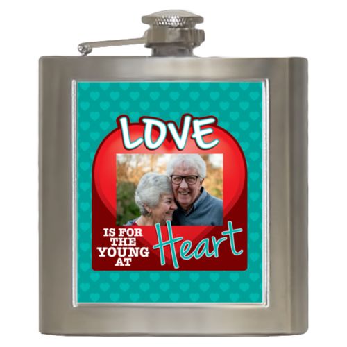 Personalized with "Love is for the young at heart" and a photo