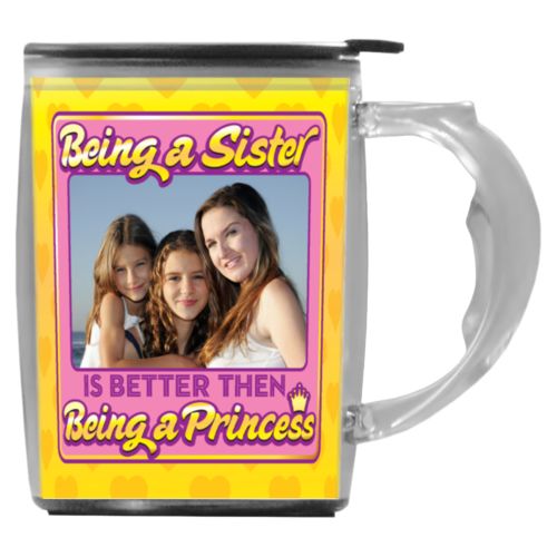 Personalized with "Being a sister is better than being a princess" and a photo