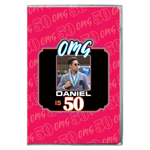 Personalized with "OMG - Is 50" and a photo and a name