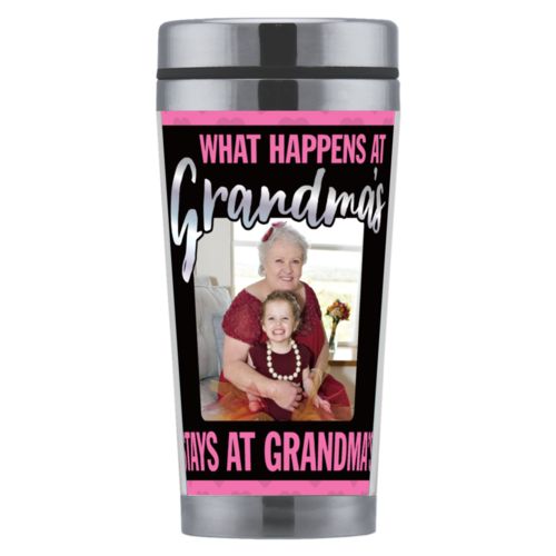 Personalized with "What happens at grandma's stays at grandma's" and a photo