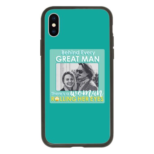 Personalized with "Behind every great man there's a woman rolling her eyes" and a photo