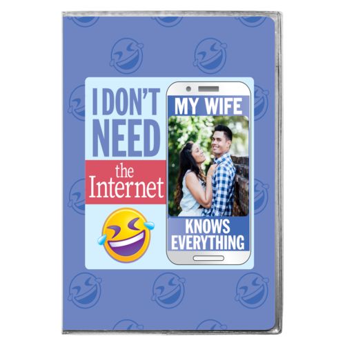 Personalized with "I don't need the internet - My wife knows everything" and a photo