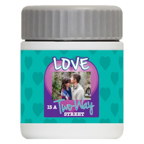 Personalized with "Love is a two way street" and a photo