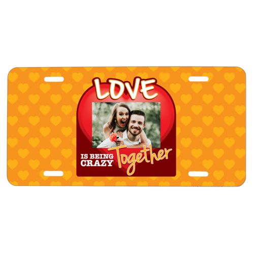 Personalized with "Love is being crazy together" and a photo