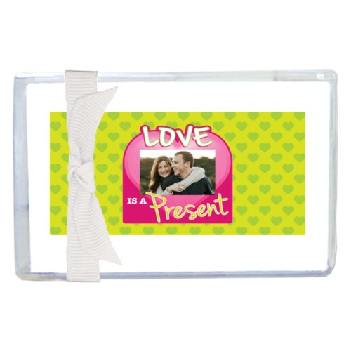 Personalized with "Love is a present" and a photo