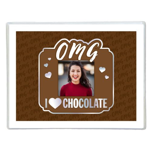 Personalized with "OMG I love chocolate" and a photo