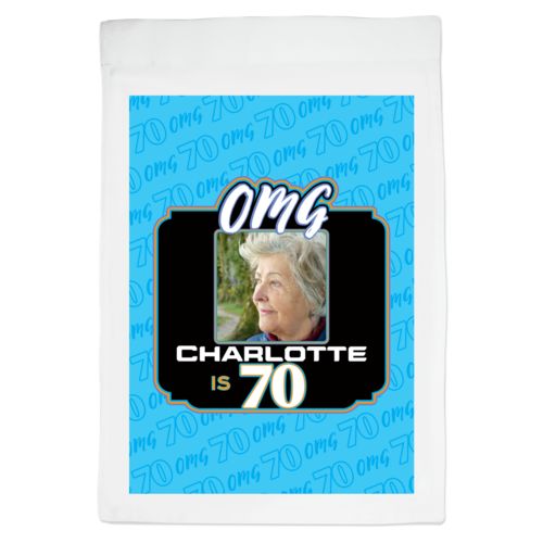 Personalized with "OMG - Is 70" and a photo and a name