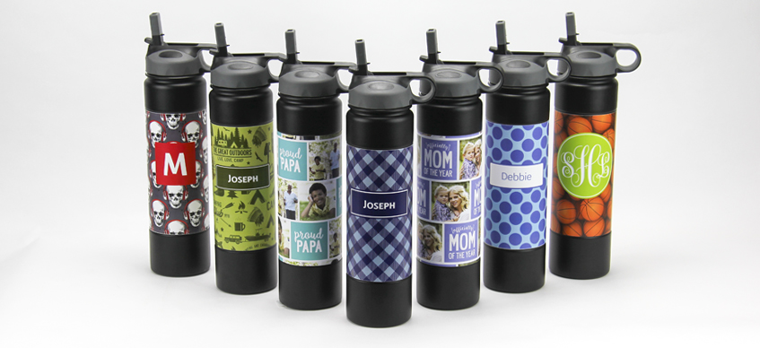 personalized insulated water bottles for kids personalized with soccer  balls pattern and the sayings Soccer Hero and Natalie